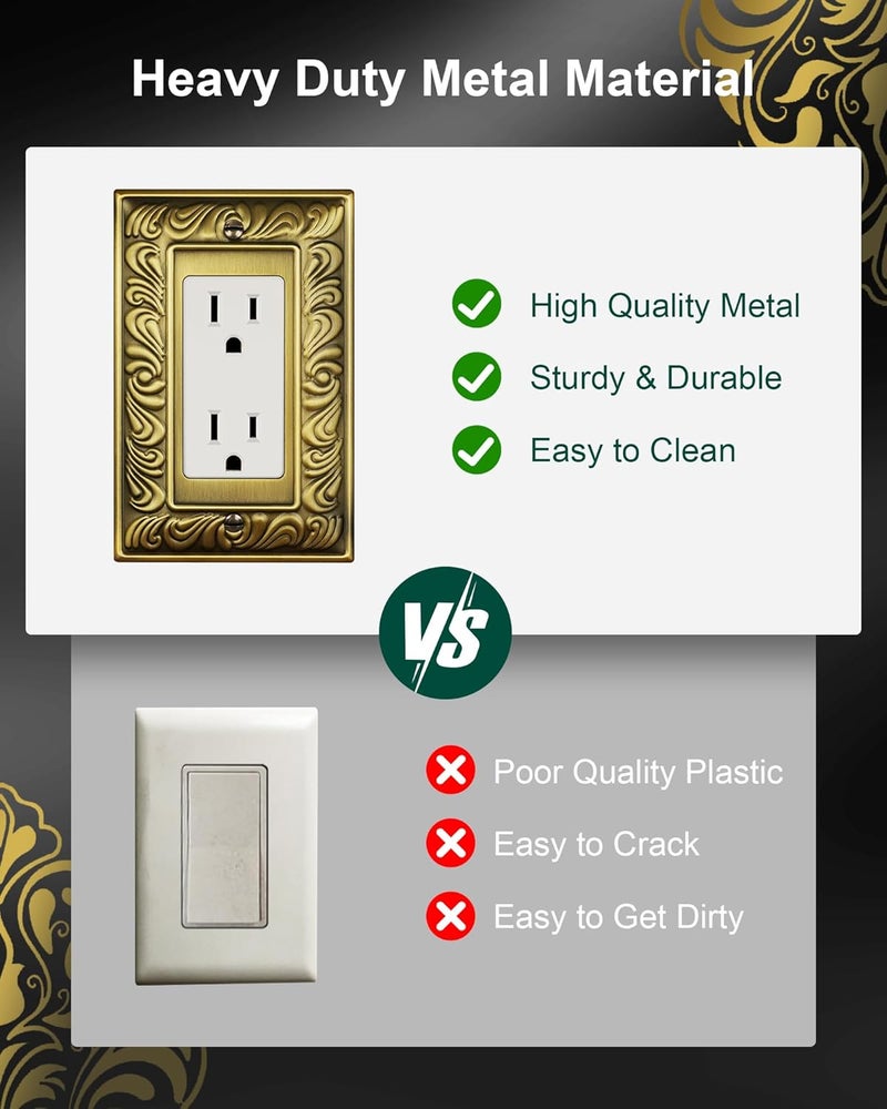 treewell 6-Pack Decorator Outlet Cover Plate, Paisley Pattern Decorative Switch Plates and Outlet Covers, Antique Brass Metal Wall Plates for Electrical Outlets, Receptacle, GFCI Outlet, Dimmer Switch - Image 4